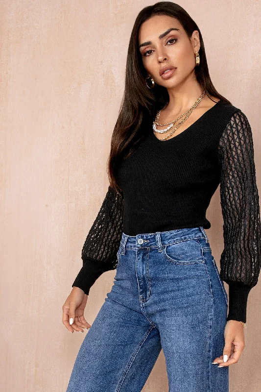 Exquisite Tailoring Free And Casual Darby Black Ribbed Bodysuit