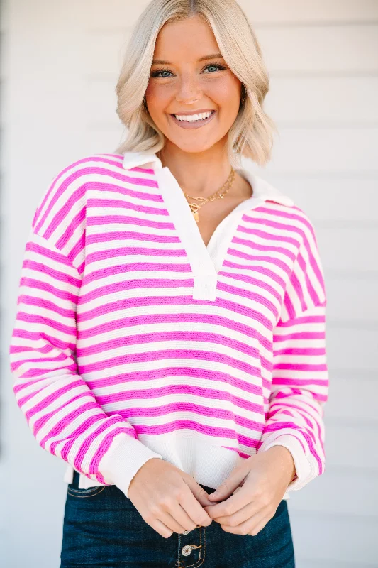 Cool Summer Looking At You Pink Striped Sweater