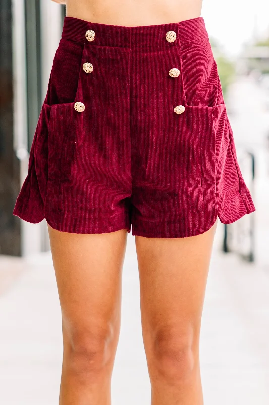 Sports Comfort Style Let Me Know Wine Red Corduroy Shorts