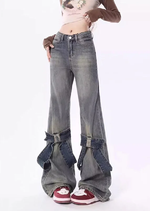 Youthful Street Fashion Romantic Data Stylish Blue Pockets High Waist Denim Flared Trousers Spring Youthful Street Fashion Romantic Data Stylish Blue Pockets High Waist Denim Flared Trousers Spring