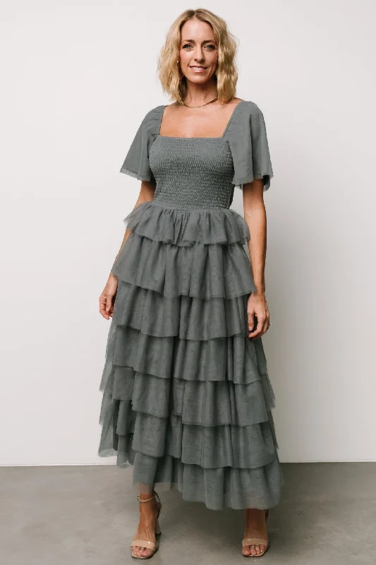 High waist design Cherise Tulle Tiered Dress | Blue Sage