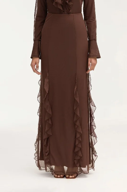 Noble Temperament Adriana Waterfall Maxi Skirt - Brown