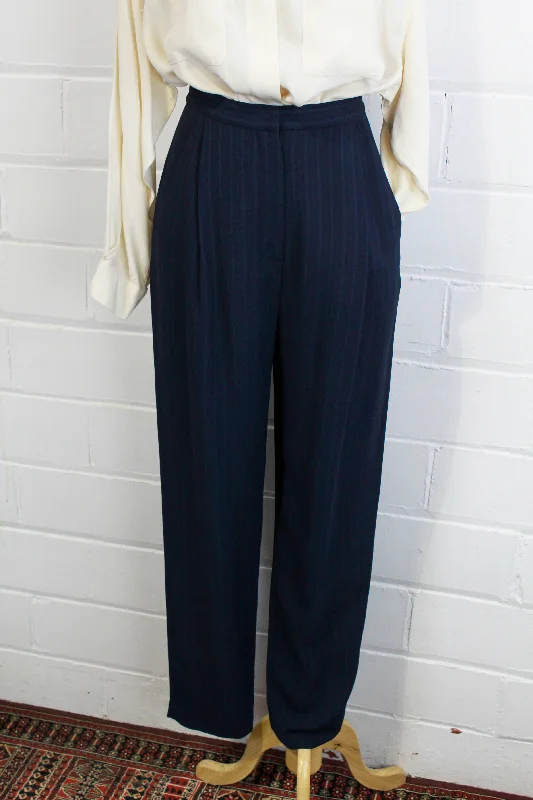 High-end Fashion Exquisite Fabrics 1980s Navy Pinstripe Trousers, Waist 26"