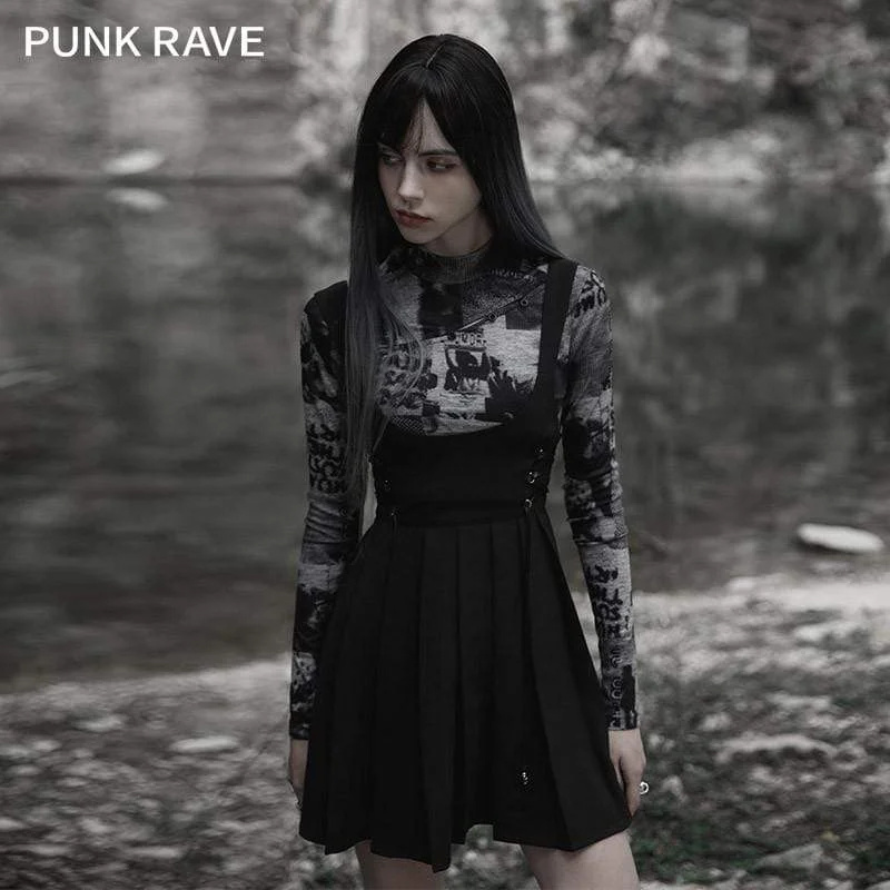 Unique Prints Fashionable And Versatile Women's Grunge Strappy Pleated Suspender Skirt Unique Prints Fashionable And Versatile Women's Grunge Strappy Pleated Suspender Skirt