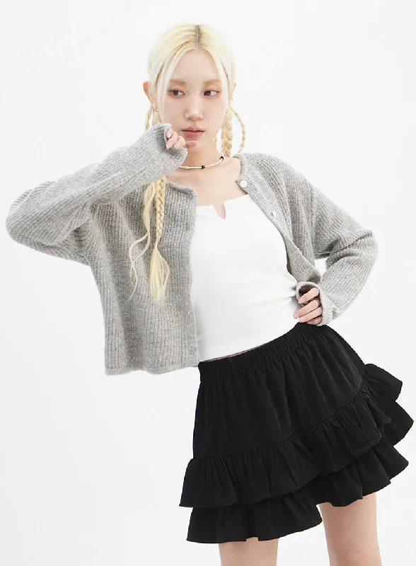 Personalized Series Youthful Round Neck Ribbed Knit Cardigan IN328