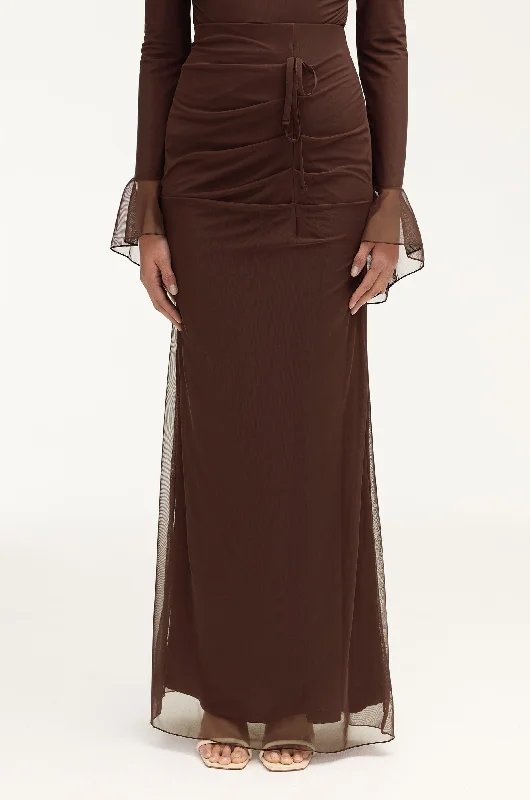 Retro Style Capri Rouched Maxi Skirt - Espresso