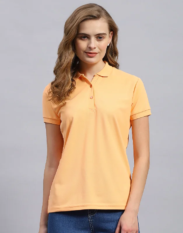 Exclusive Customization Luxury And Elegant Women Orange Solid Polo Collar Half Sleeve T-Shirt Exclusive Customization Luxury And Elegant Women Orange Solid Polo Collar Half Sleeve T-Shirt