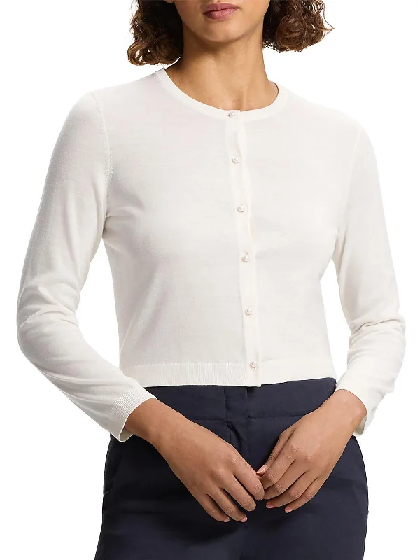 High Street Design Classic Retro Womens Crewneck Crop Cardigan Sweater