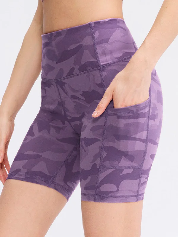 Boutique Recommendation Casual Style Pocket Stretch Quick-dry Purple Camouflage Yoga Shorts Boutique Recommendation Casual Style Pocket Stretch Quick-dry Purple Camouflage Yoga Shorts