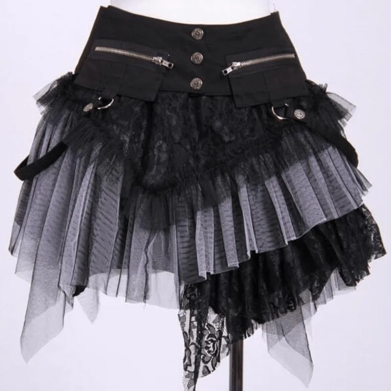 Avant-garde Design Unique Design Short Layered Lace and Net Steampunk Skirt