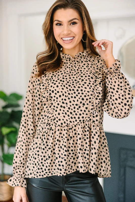 High-end atmosphere Never The Same Taupe Brown Leopard Blouse