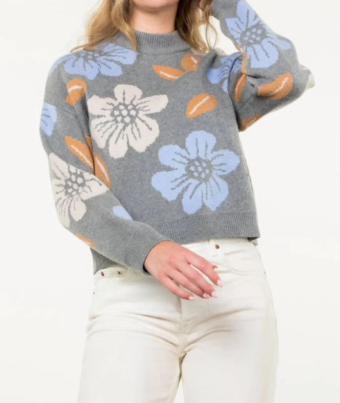 Classic And Versatile Fashionable And Versatile Flower Knit Sweater In Dark Grey