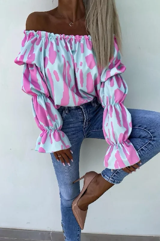 Classic Retro Soft And Comfortable Karter Blue Print Bardot Top