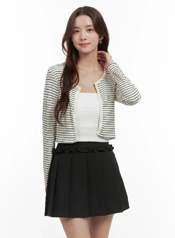 High Street Fashion Classic Retro Button-Up Striped Crop Cardigan OO421