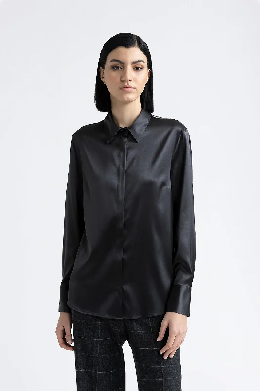 Classic Retro Casual Street Silk shirt with Punto Luce trim