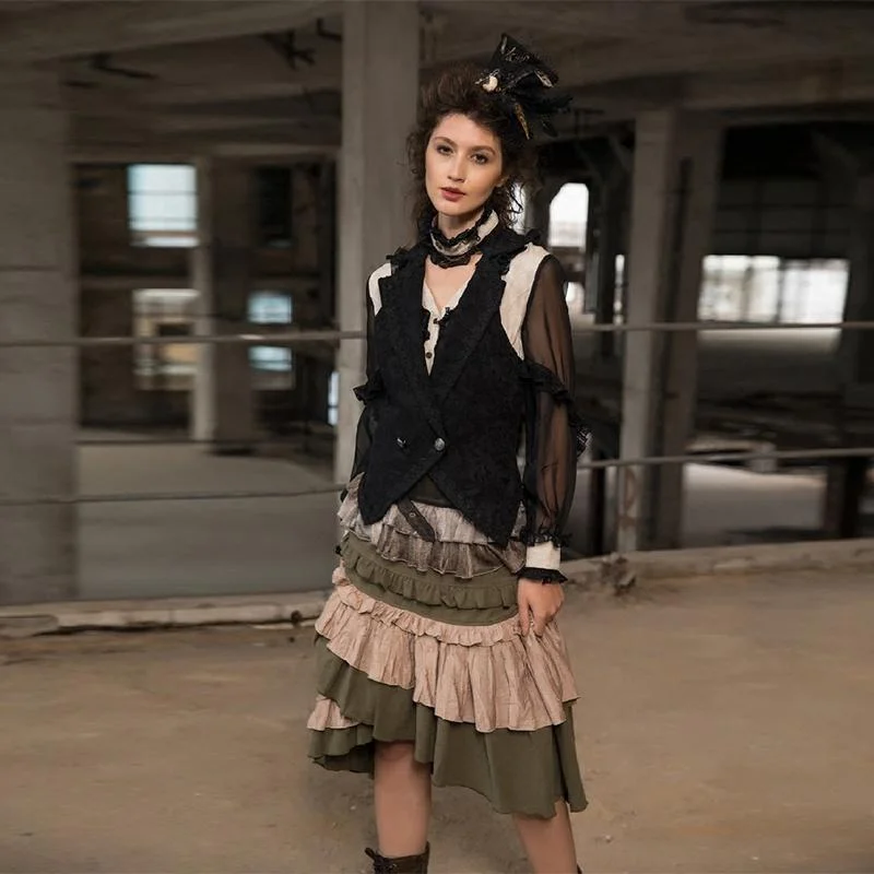 Comfortable Mind Retro Fashion Women's Multicolored Multilayered Steampunk Skirt