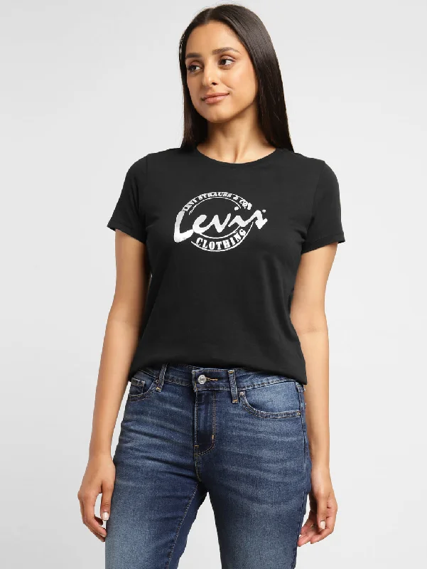 Simple Matching New Season Series Women's Brand Logo Crew Neck T-shirt