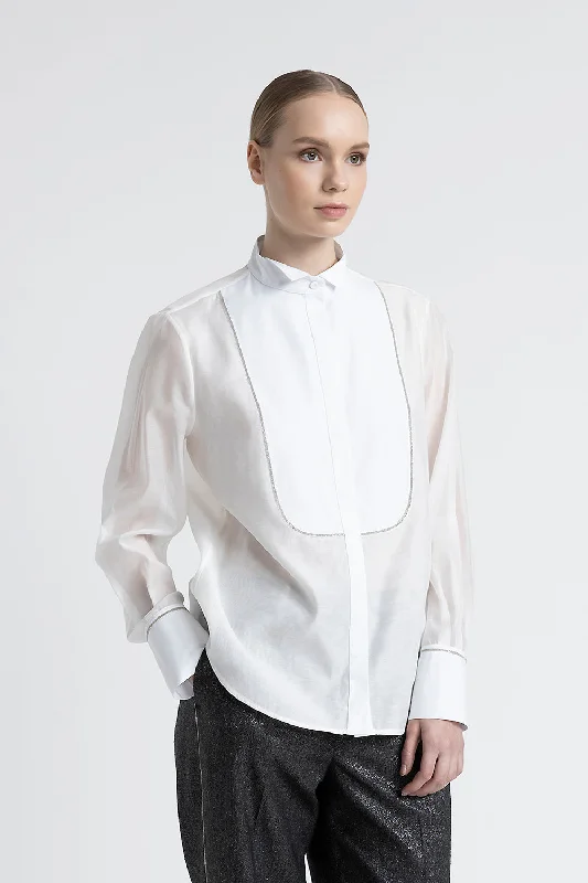 Printed Patterns Soft And Comfortable Cotton and silk shirt with tuxedo collar