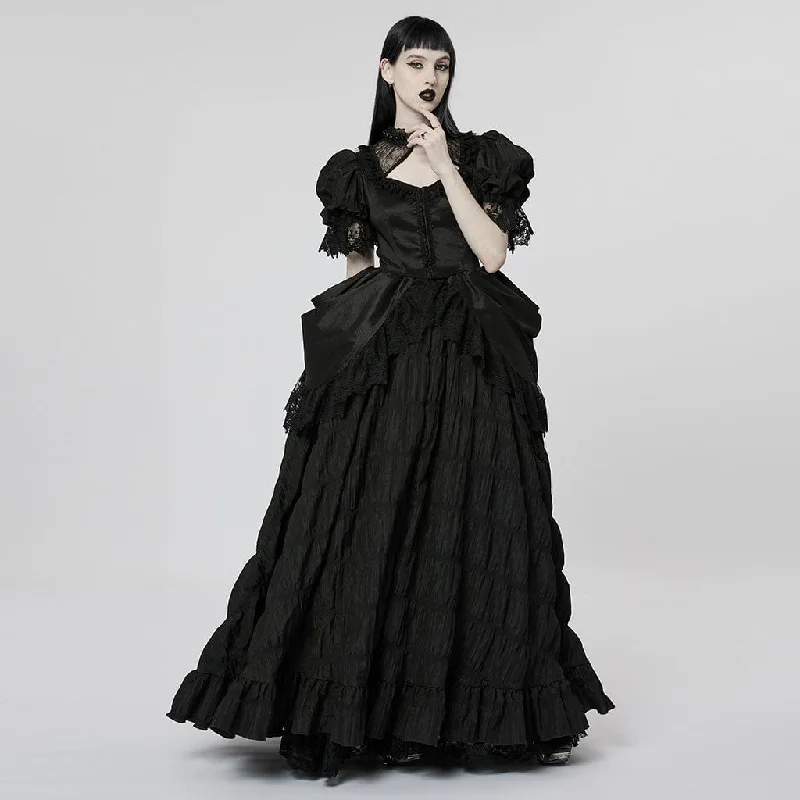 High-end Customization Women's Gothic Puff Sleeved Ruffles Layered Wedding Dress