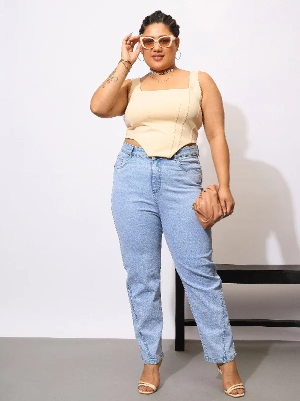 Integrated Design Sexy Fun Women Ice Blue Acid Wash Mom Fit Jeans