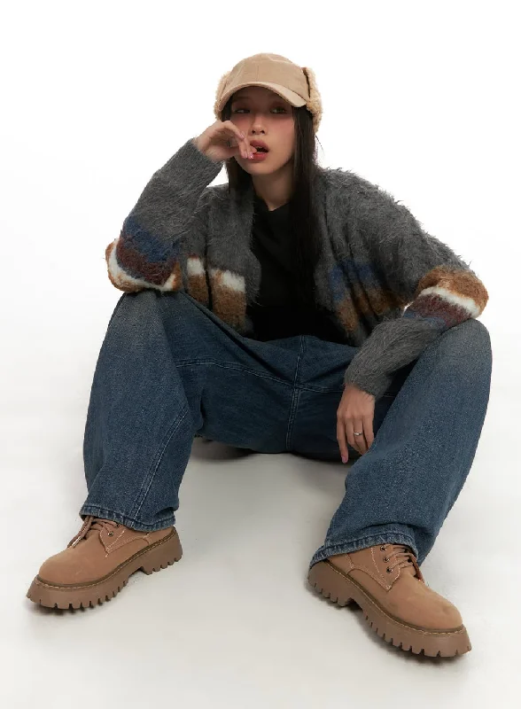 High-end Customization Versatile Items Stripe Buttoned Oversize Cardigan CD409