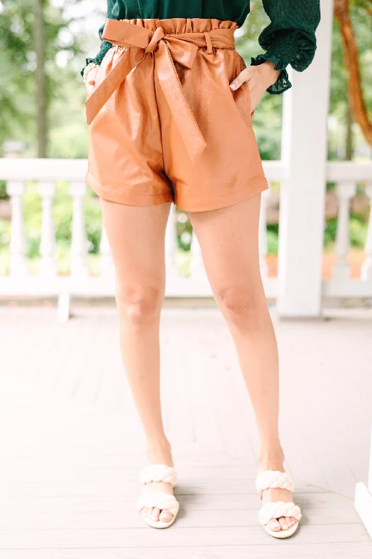 Printed pattern The Perfect Season Camel Brown Leather shorts