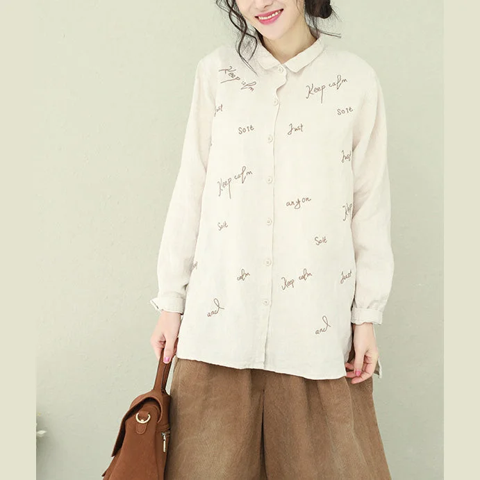 Youthful Street Fashion Lively And Youthful Handmade side open linen Tunic plus size Tutorials nude linen shirts lapel Youthful Street Fashion Lively And Youthful Handmade side open linen Tunic plus size Tutorials nude linen shirts lapel