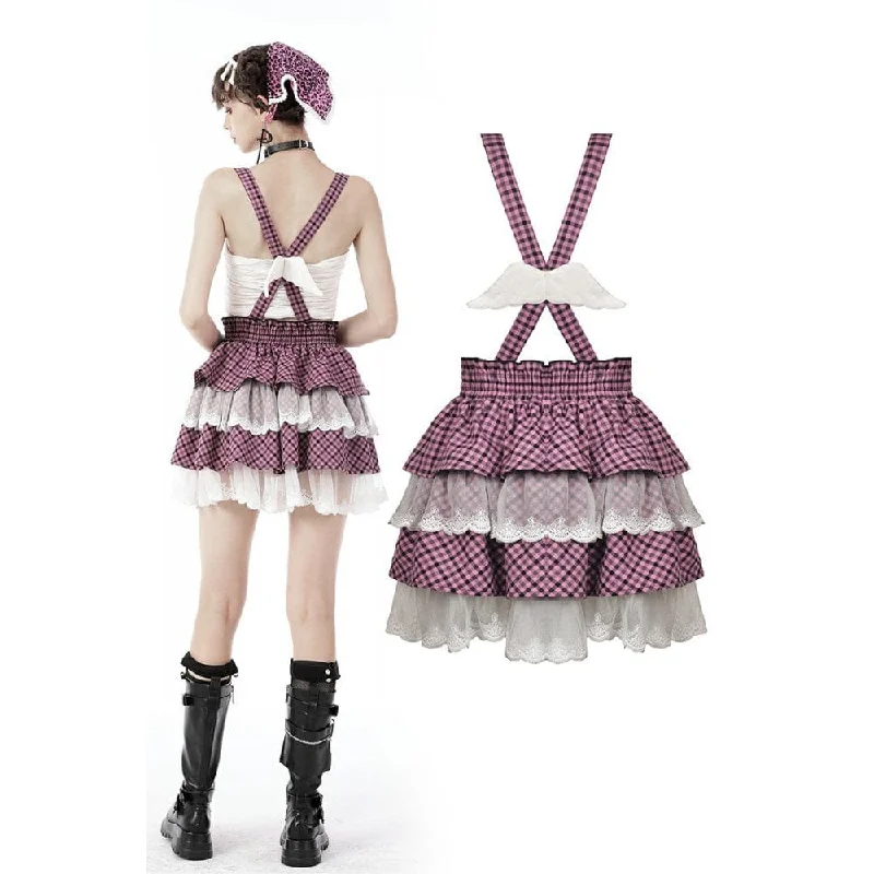 Elegant And Charming Fashion Style Women's Lolita Angel Multilayer Plaid Suspender Skirt Elegant And Charming Fashion Style Women's Lolita Angel Multilayer Plaid Suspender Skirt