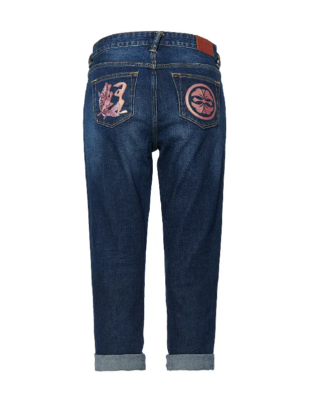 Moisture wicking Straight-leg Denim Jeans with Kamon and Kanji Printed Pockets