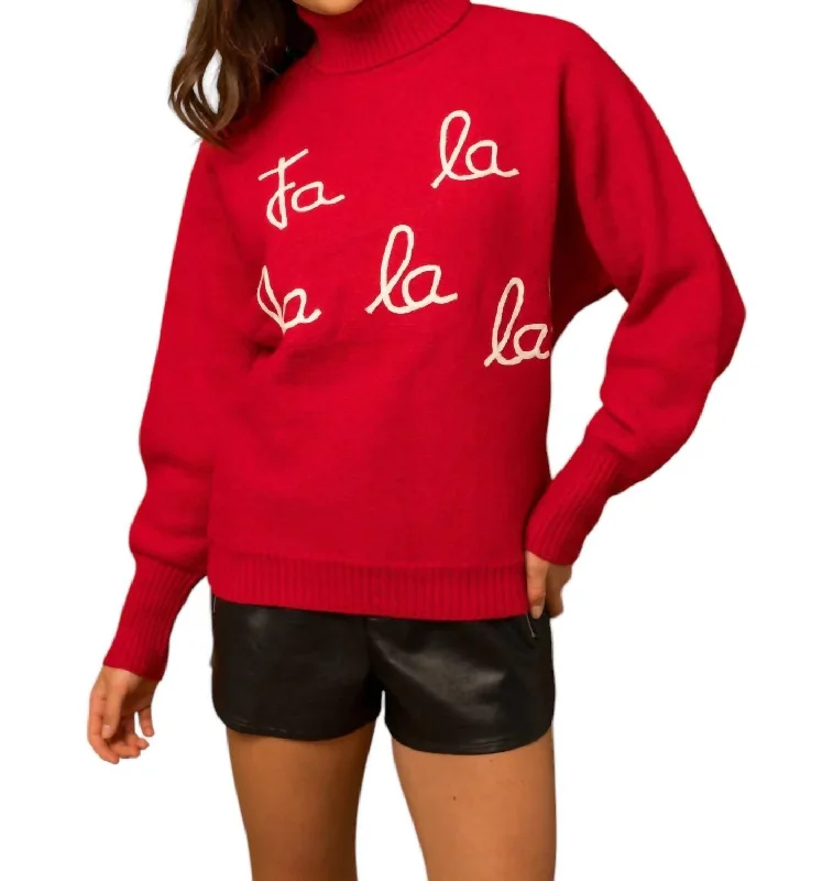 Cool Summer Fa La La Turtleneck Sweater In Red