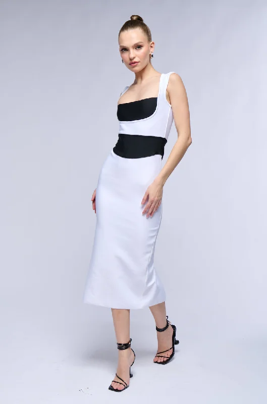 Printed Patterns BIANCA COLORBLOCK BANDAGE KNIT MIDI DRESS