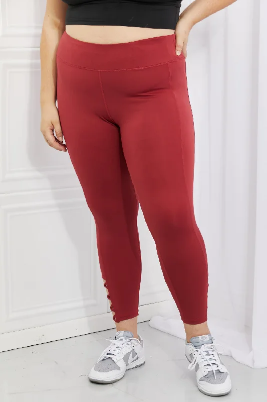 Fashion Design Yelete Ready For Action Full Size Ankle Cutout Active Leggings in Brick Red