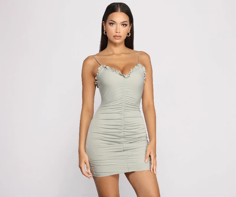 Fashion Must-have Start Fresh Ruffle And Ruched Mini Dress