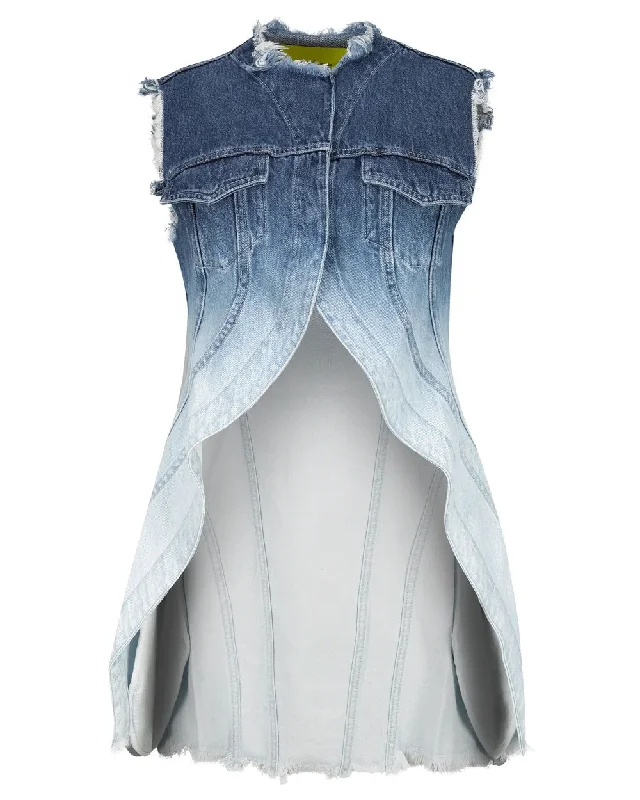 Classic Color Ombre Blue High Low Denim Vest