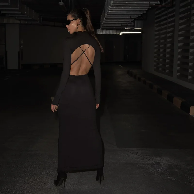 Lively And Youthful Azura Long Sleeve Backless Maxi Dress