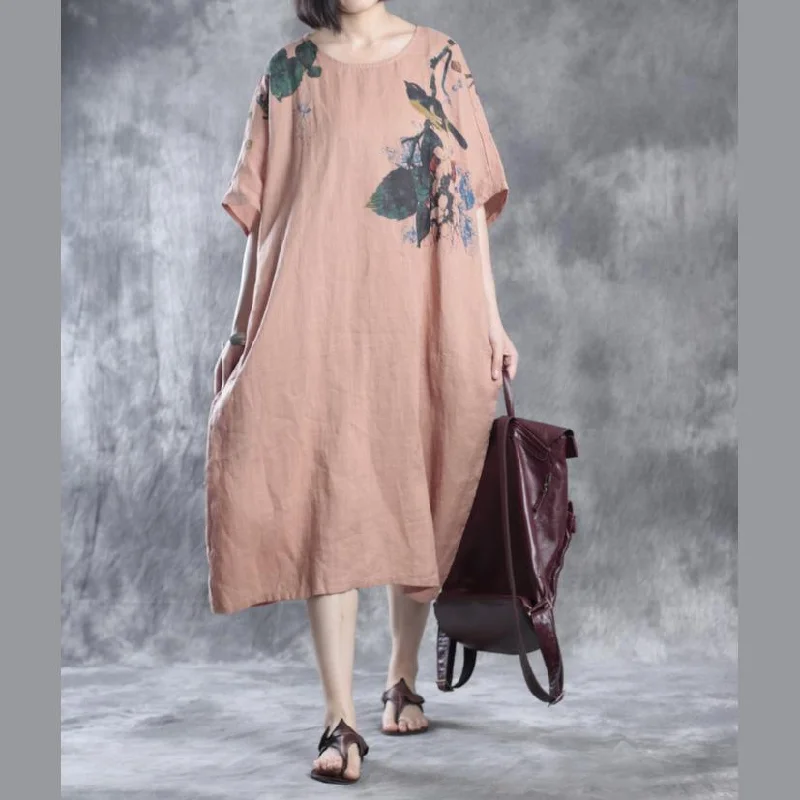 Soft And Comfortable Nude linen dresses floral print  fall