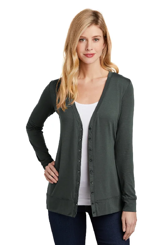 Youthful Street Fashion Port Authority Womens Concept Long Sleeve Cardigan Sweater - Smoke Grey