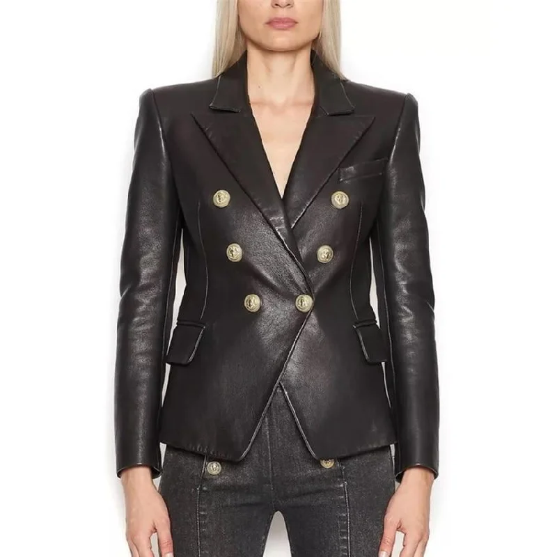 Fashion Innovation Women Blazer Faux Leather Blazer