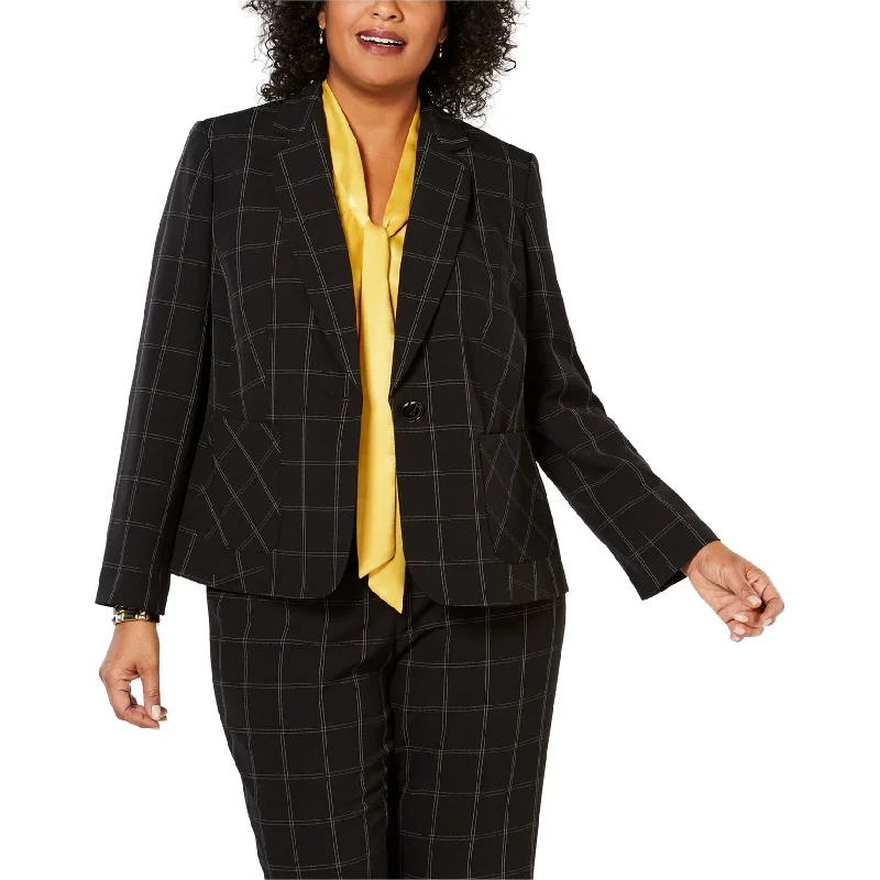 Elegant Design Kasper Womens Windowpane One Button Blazer Jacket, Black, 24W