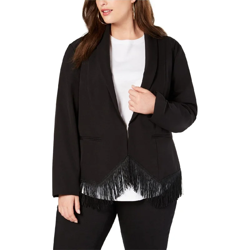 Romantic Data I-N-C Womens Fringed Blazer Jacket