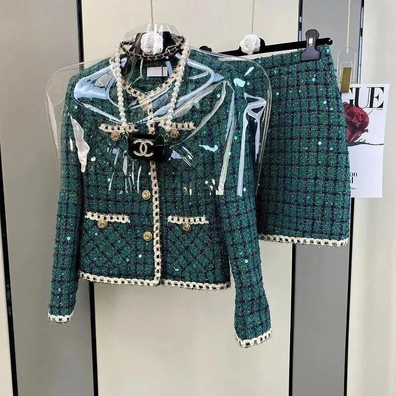 Versatile Items Jacquard Plaid Tweed Skirt Suit Women