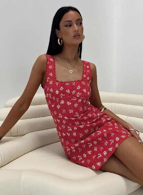 High-end Customization Dasha Mini Dress Red Floral