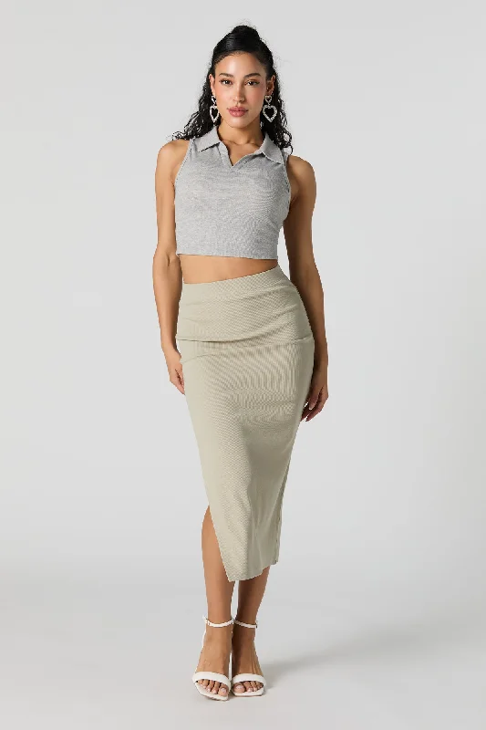 Personalized Series Fresh And Capable Ribbed Side Slit Midi Skirt