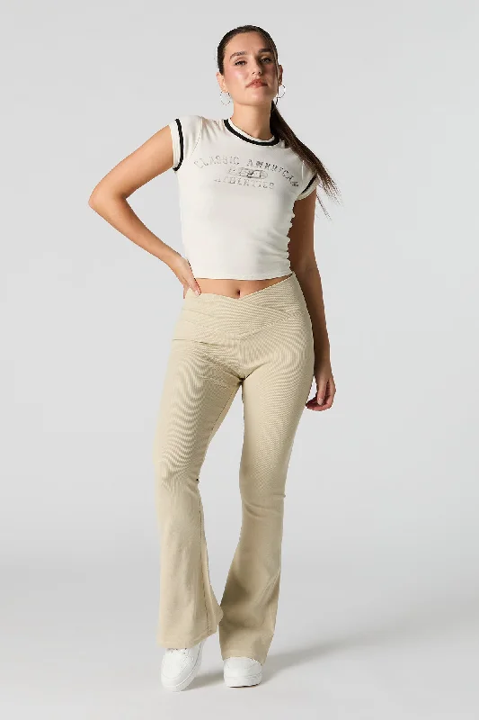 Breathable Design Fashion Must-have Ribbed Surplice Flare Pant