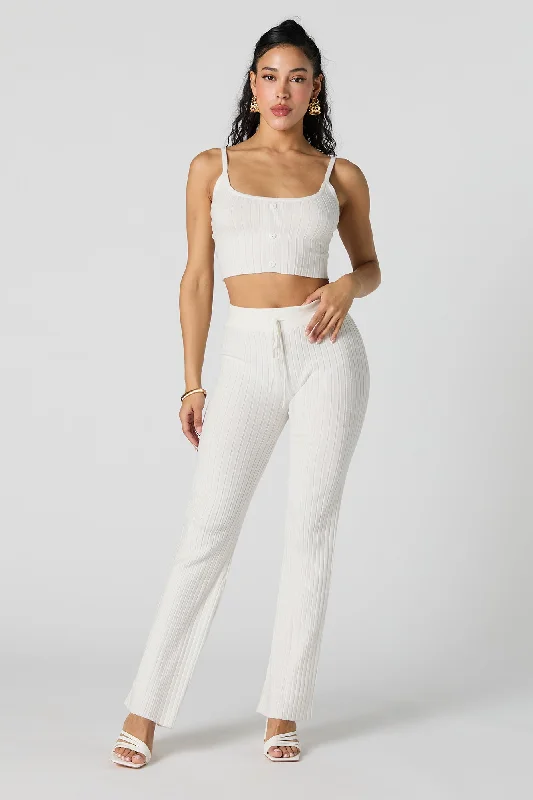 Simple Matching Cute Style Ribbed Knit Drawstring Pant