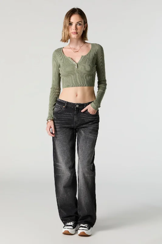 Personalized Series British Style Black Washed Slouchy Straight Jean