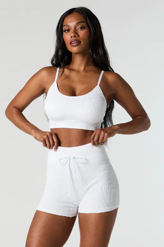 British Style Sports Design Active Seamless Ribbed Drawstring Short