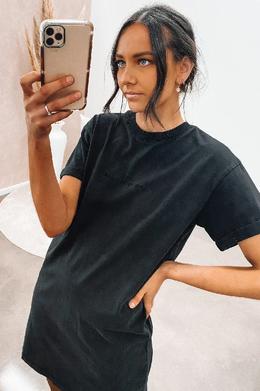 Classic Color Comfortable Design AAE Washed Tee Dress Washed Black
