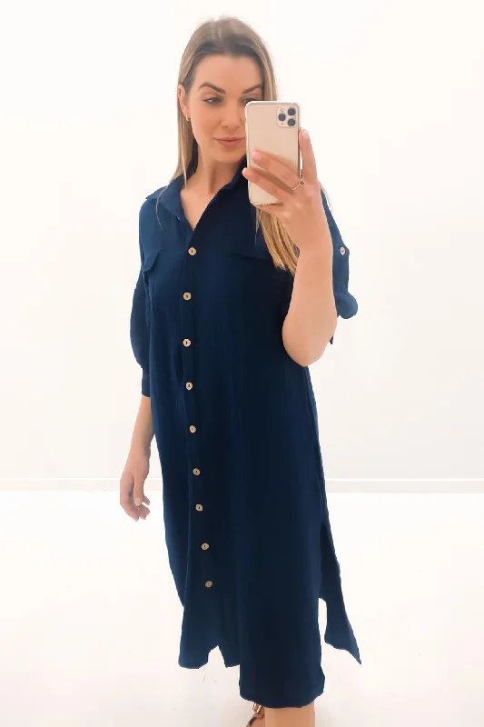Soft And Comfortable Warm Atmosphere Abra Midi Dress Navy