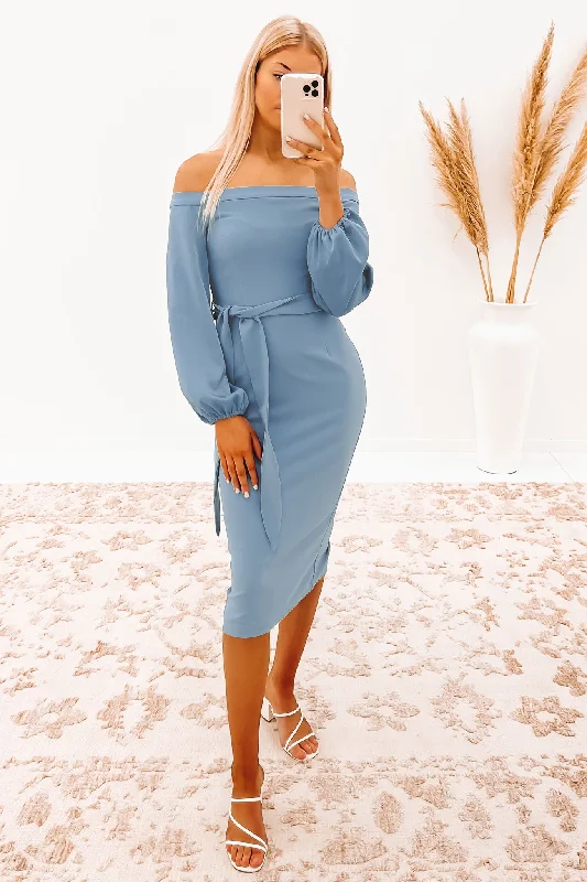 Fashion Selection Unique Prints Allure Sleeve Midi Dress Bluebell